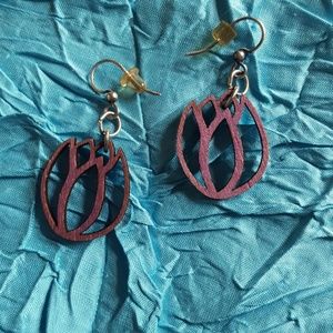 Wood Carved Tulip Earrings